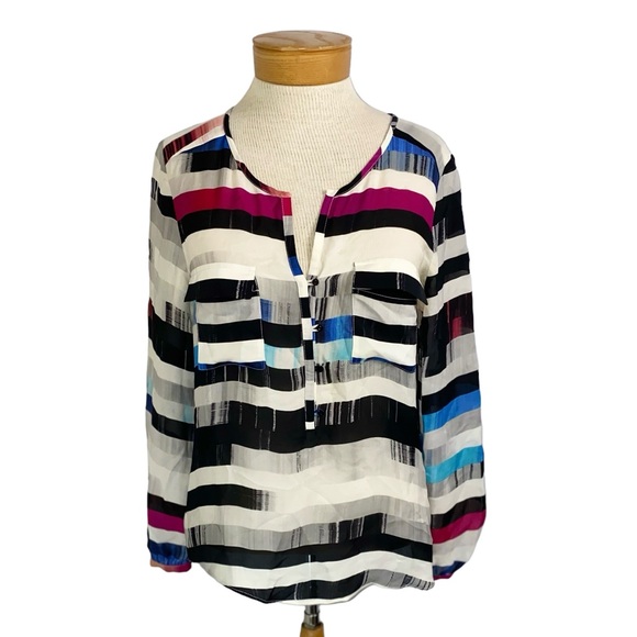 Parker Silk Marissa Stripe V-Neck Blouse Blue Size XS - Picture 4 of 4